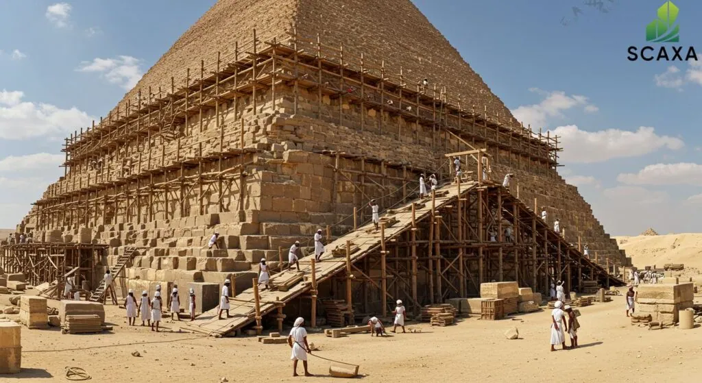 Egypt Construction of the Pyramid of Giza and Scaffolding