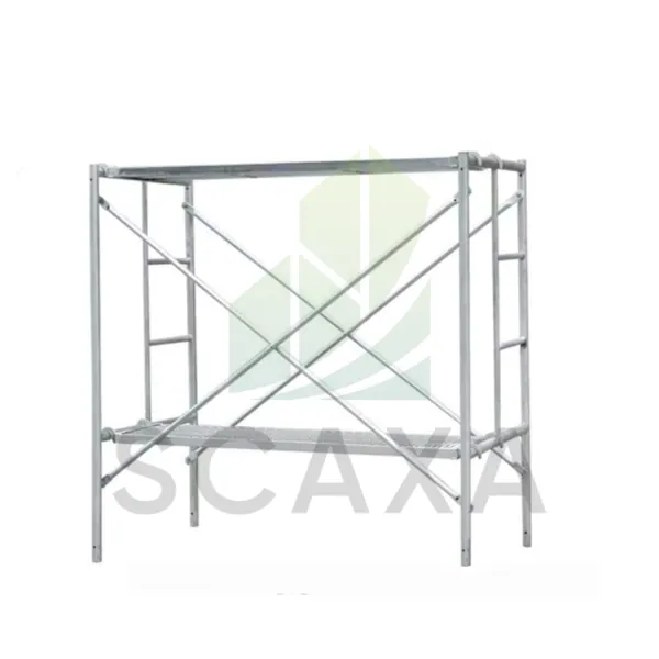 Aluminium scaffolding frame with cross-bracing, highlighting lightweight and durable construction for scaffolding solutions by SCAXA.