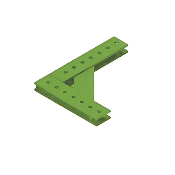Corner connection component for scaffolding, featuring a green aluminum design with multiple holes for secure attachment, relevant to Aluminium Beam T-150 applications.