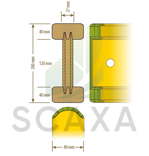 H20 Beam technical drawing with dimensions, showcasing structural features and specifications for scaffolding applications.