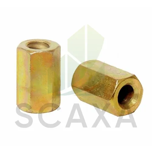 Hex nut and spigot bolt nut in a metallic finish, showcasing strength and durability, relevant to scaffolding accessories by SCAXA.