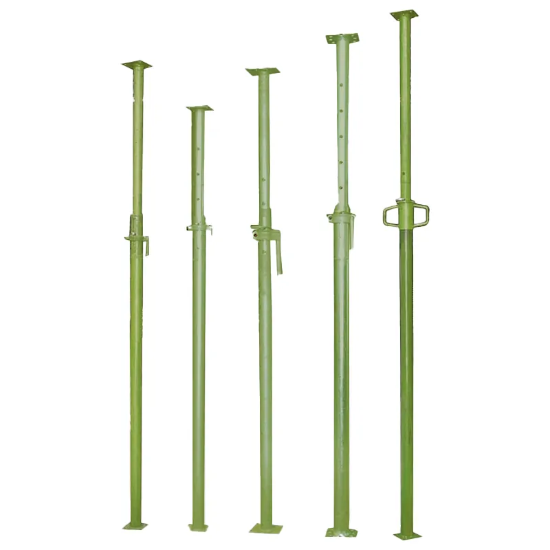 Cuplock standard scaffolding props in various heights, showcasing robust steel construction for heavy load support.