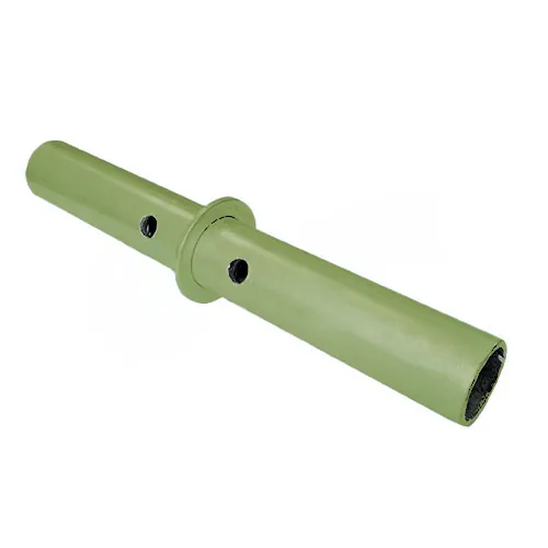 Round spigot component for cuplock scaffolding system, featuring holes for connection, designed for concrete formwork support.
