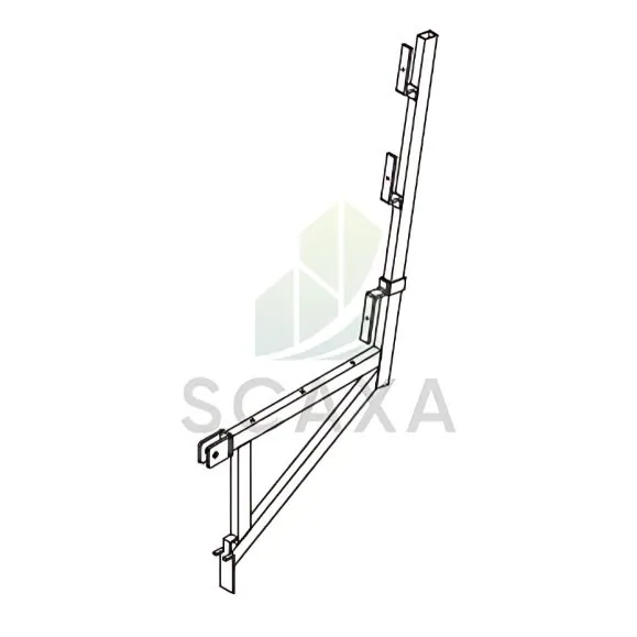 Scaffold bracket design illustrating corner connection for formwork panels, featuring steel construction and angled slots for secure fastening, relevant to SCAXA's scaffolding solutions.