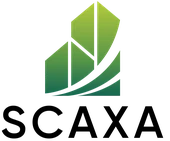 SCAXA logo featuring a stylized green and black design representing scaffolding solutions for construction projects.