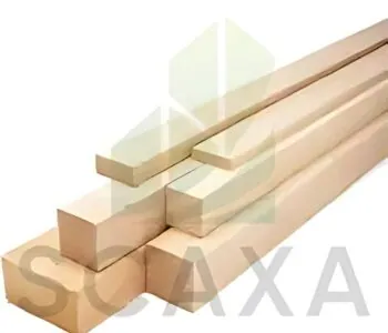 White wood beams stacked, showcasing various sizes and shapes, representing Scaxa's prop system scaffolding materials for industrial maintenance and infrastructure projects.