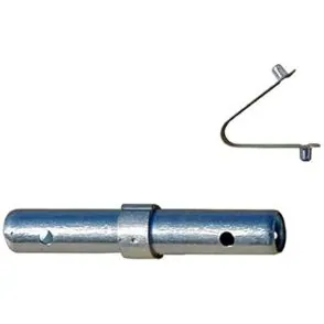 Coupling pin and spring clip used in portable scaffolding systems for construction and maintenance applications.